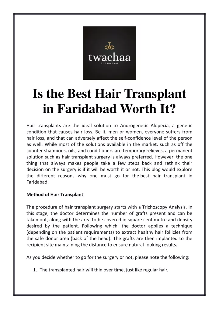 is the best hair transplant in faridabad worth it