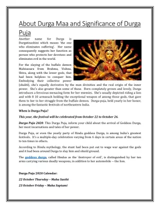 About Durga Maa and Significance of Durga Puja