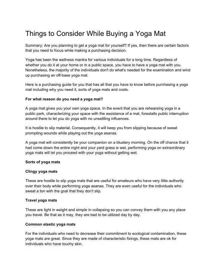 things to consider while buying a yoga mat