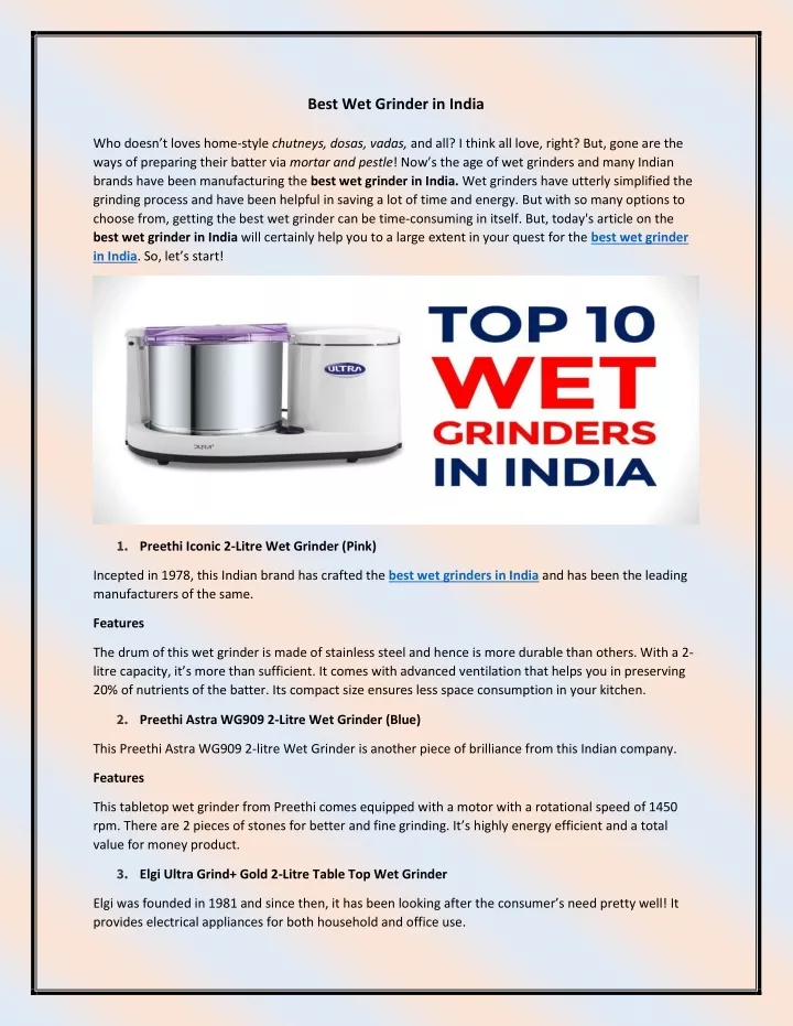 best wet grinder in india