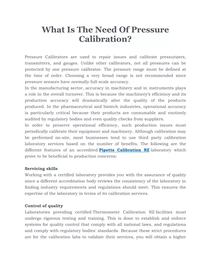 what is the need of pressure calibration