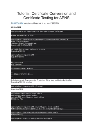 Tutorial Certificate Conversion and Certificate Testing for APNS