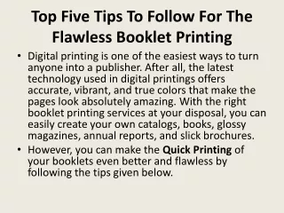 Top Five Tips To Follow For The Flawless Booklet Printing
