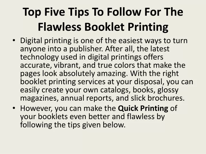 top five tips to follow for the flawless booklet