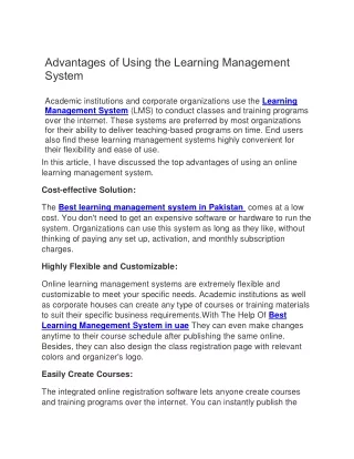 Advantages of Using the Learning Management System