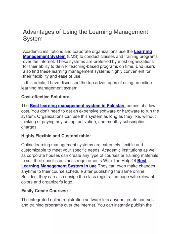 advantages of using the learning management system
