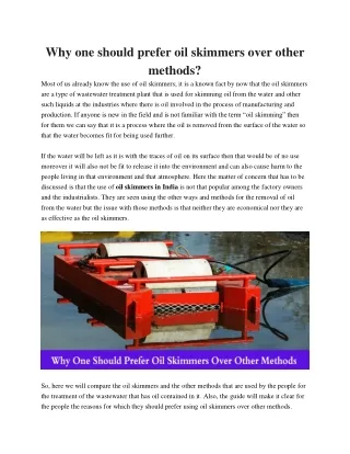 why one should prefer oil skimmers over other