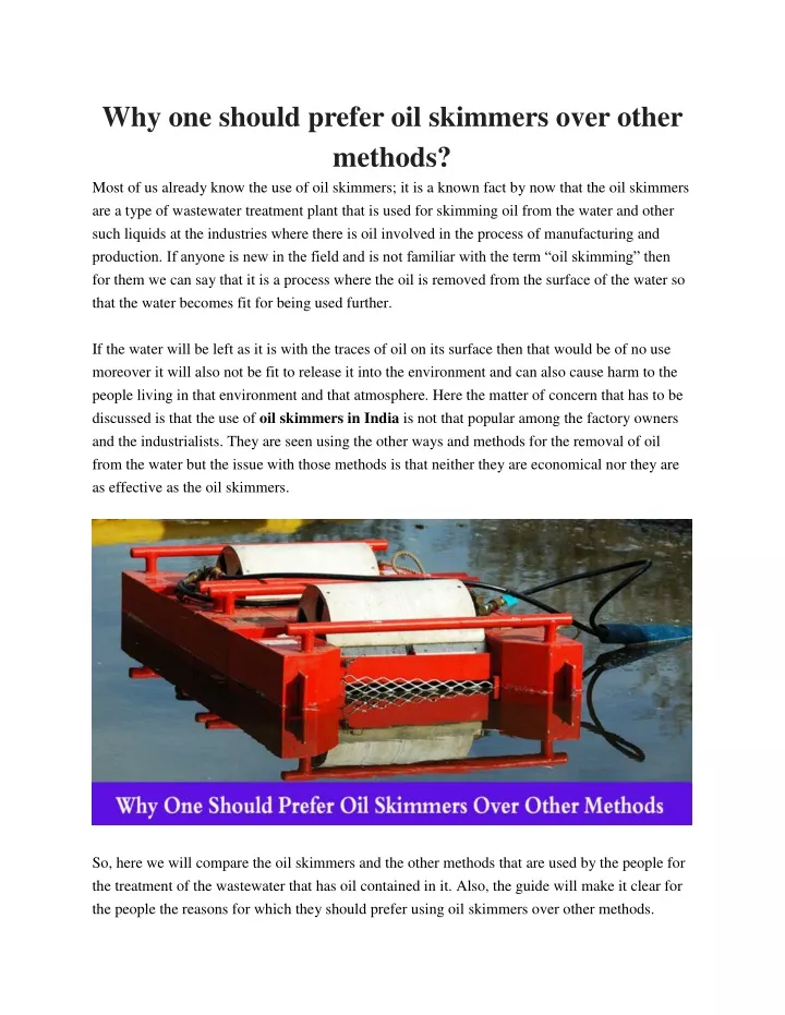 why one should prefer oil skimmers over other