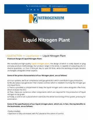 Liquid Nitrogen Plant - Liquid Nitrogen Generator Delhi India
