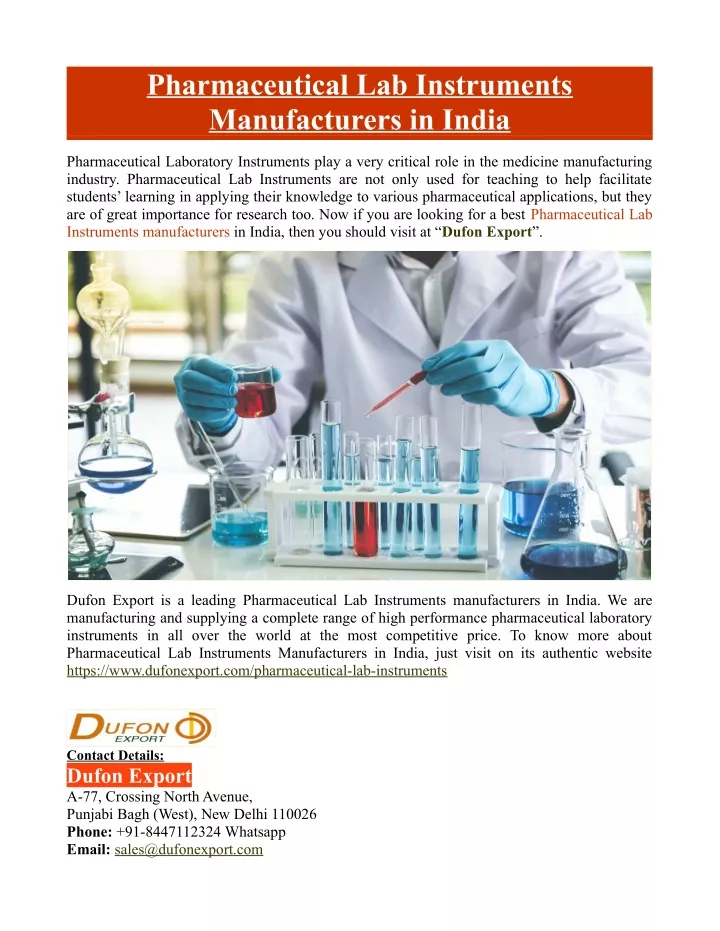 pharmaceutical lab instruments manufacturers