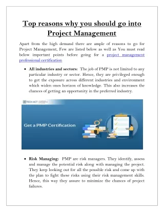 top reasons why you should go into project