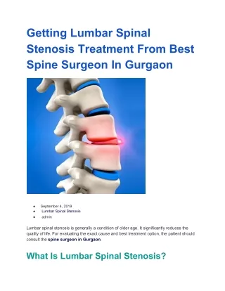 Getting Lumbar Spinal Stenosis Treatment From Best Spine Surgeon In Gurgaon