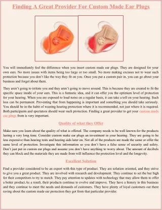 finding a great provider for custom made ear plugs