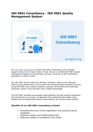 ISO 9001 Consultancy - ISO 9001 Quality Management System