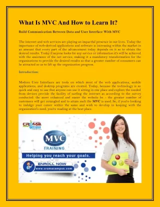 what is mvc and how to learn it build