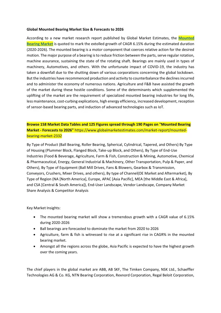 global mounted bearing market size forecasts