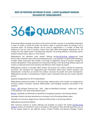 BEST 3D PRINTING SOFTWARE IN 2020 - LATEST QUADRANT RANKING RELEASED BY 360QUADRANTS