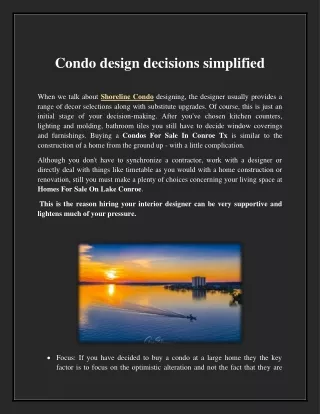 Condo design decisions simplified