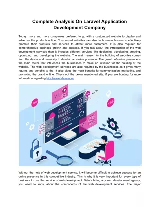 Complete Analysis On Laravel Application Development Company