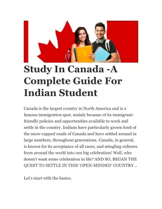 Study In Canada - A Complete Guide For Indian Student
