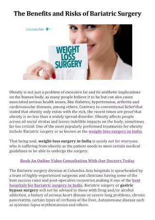 The Benefits and Risks of Bariatric Surgery