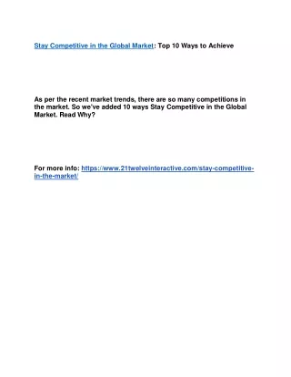 stay competitive in the global market top 10 ways