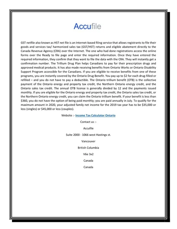 Income Tax Calculator Ontario | AccuFile