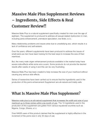 massive male plus supplement reviews ingredients