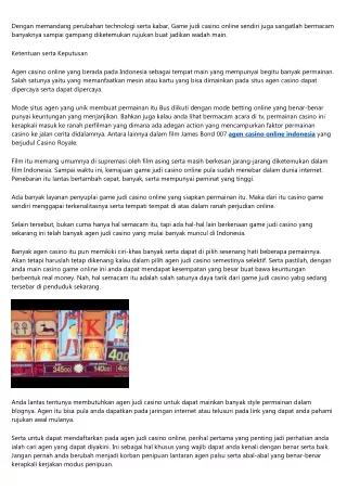 Ketentuan Agen Judi Casino Online Indonesia