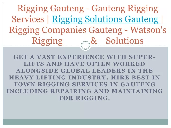 rigging gauteng gauteng rigging services rigging