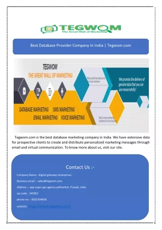 Best Database Provider Company In India | Tegwom.com