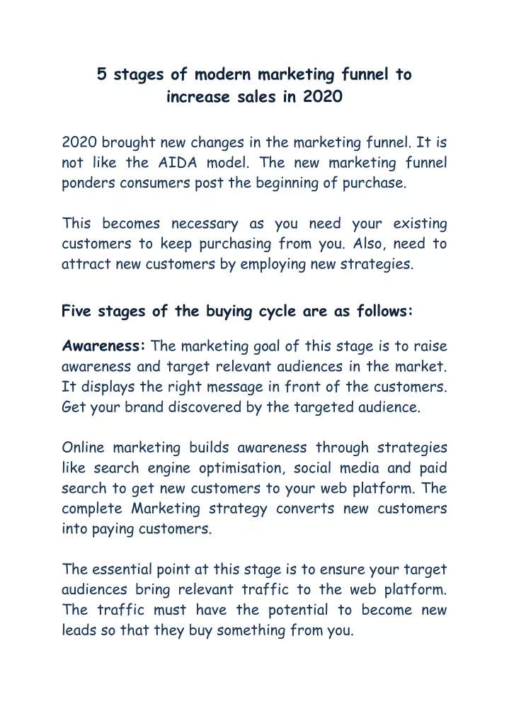 5 stages of modern marketing funnel to increase