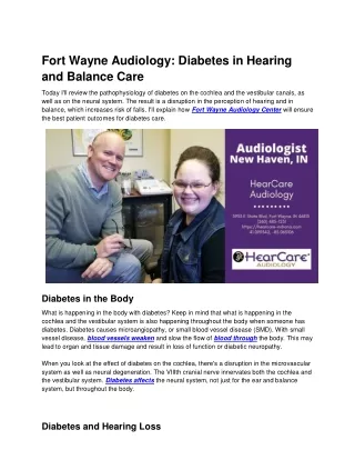 Fort Wayne Audiology: Diabetes in Hearing and Balance Care