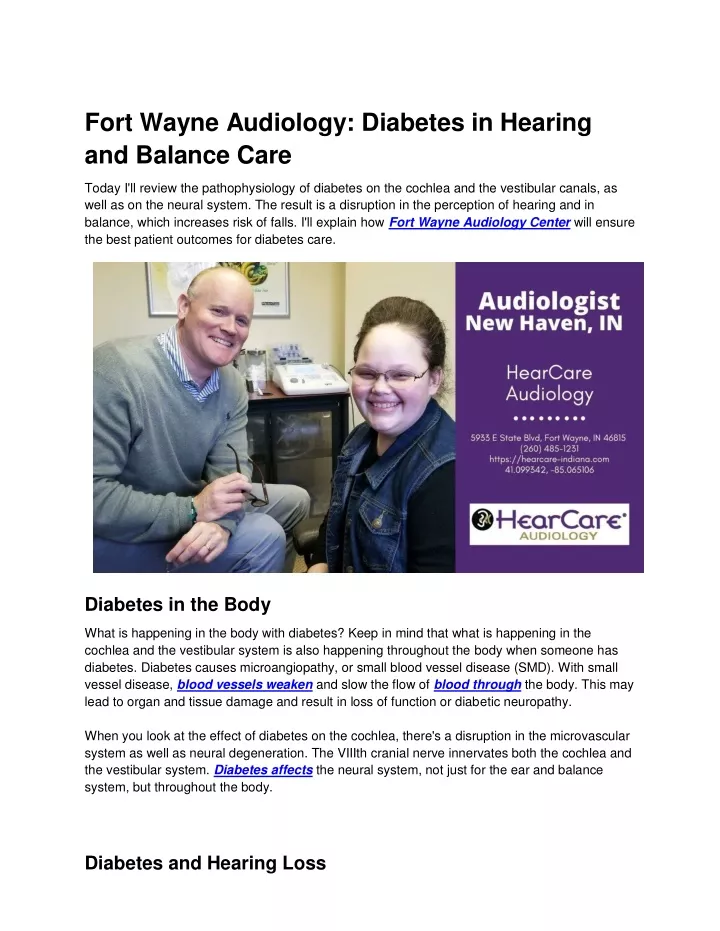 fort wayne audiology diabetes in hearing
