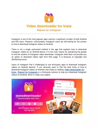 Video downloader for Insta - Repost for Instagram