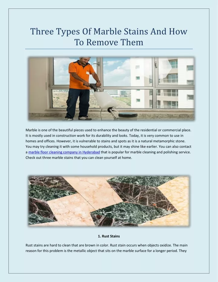 three types of marble stains and how to remove