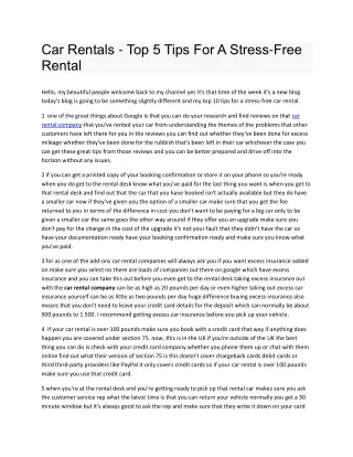 Car Rentals - Top 5 Tips For A Stress-Free Rental