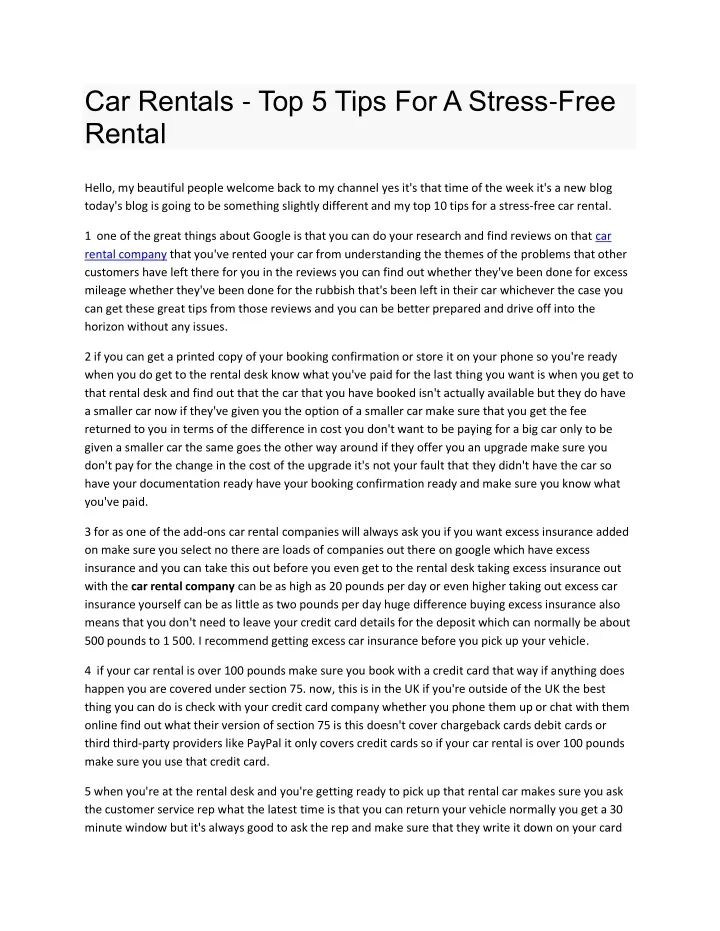 car rentals top 5 tips for a stress free rental