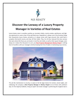 Discover the Leeway of a Luxury Property Manager in Varieties of Real Estates