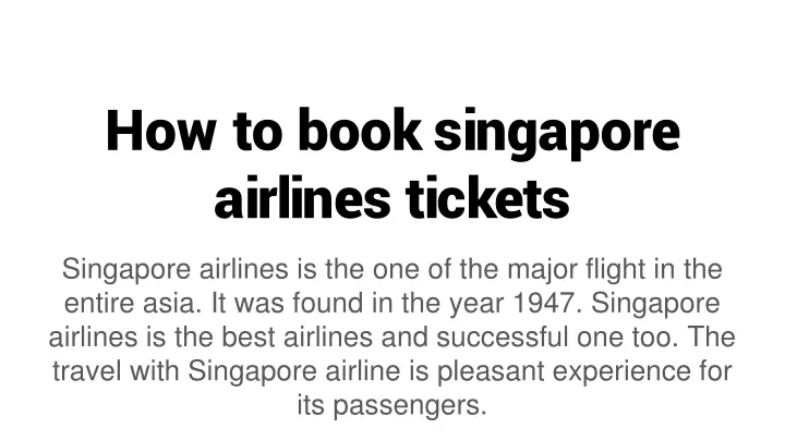 how to book singapore airlines tickets