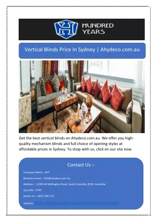 Vertical Blinds Price In Sydney | Ahydeco.com.au