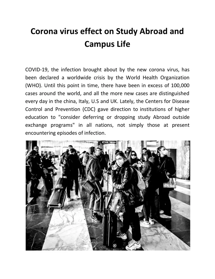 corona virus effect on study abroad and campus
