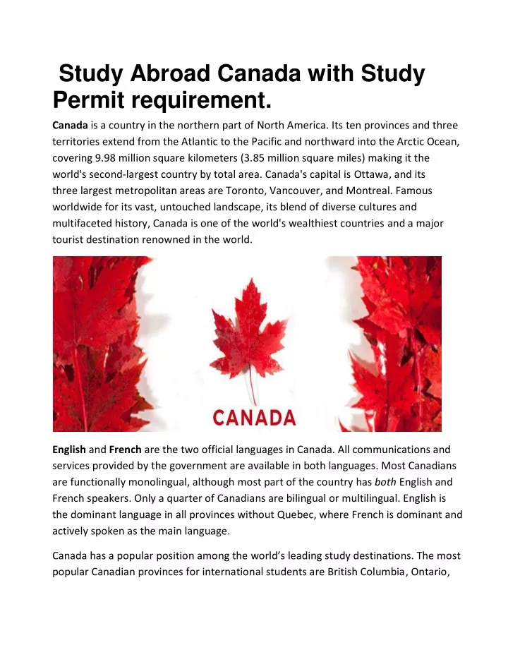 study abroad canada with study permit requirement
