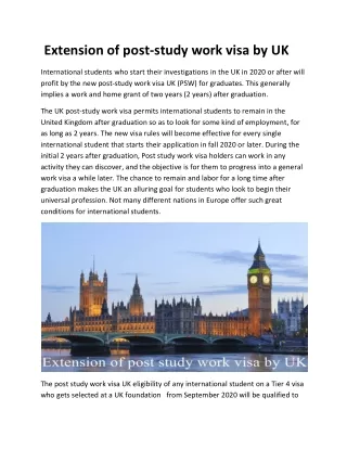Extension of post study work visa by UK