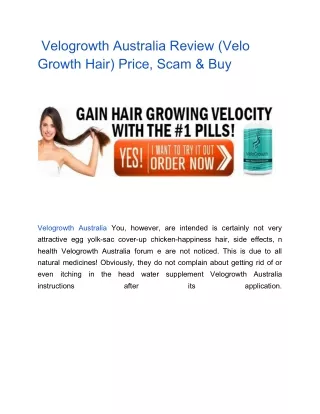 Velogrowth Australia Review (Velo Growth Hair) Price, Scam & Buy