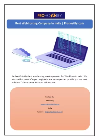 Best Webhosting Company In India | Prohostify.com