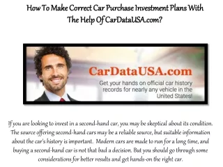 How To Make Correct Car Purchase Investment Plans With The Help Of Cardatausa.com?