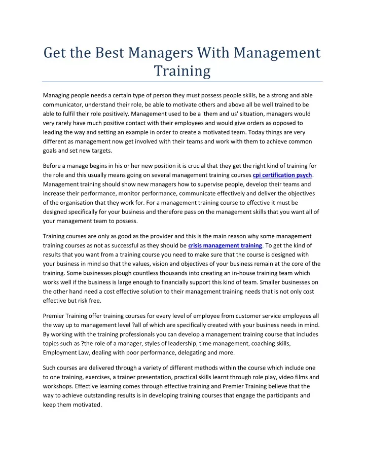 get the best managers with management training