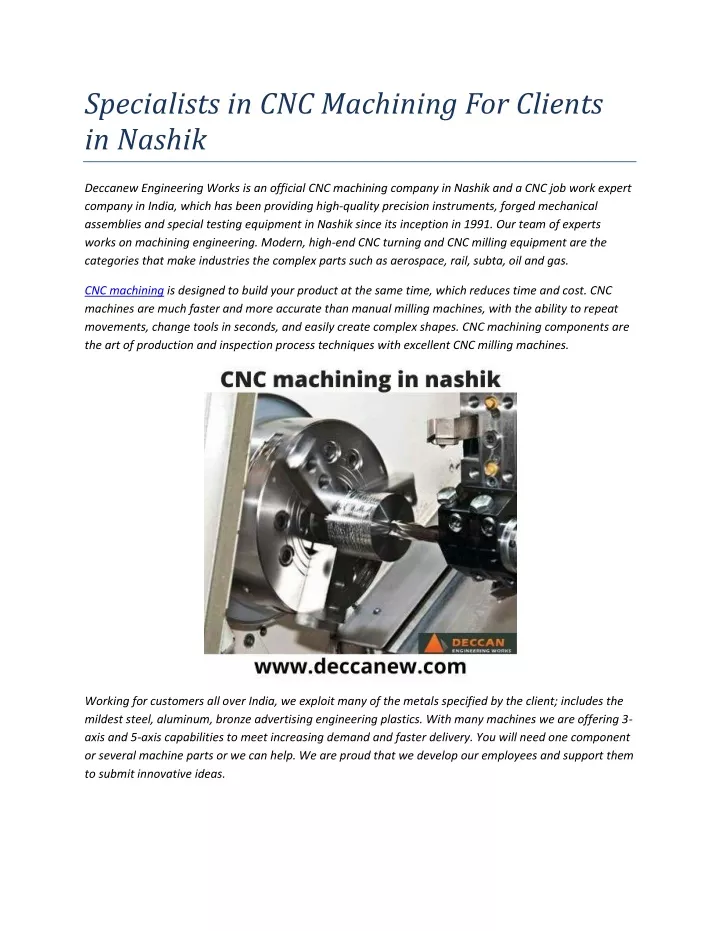 specialists in cnc machining for clients in nashik