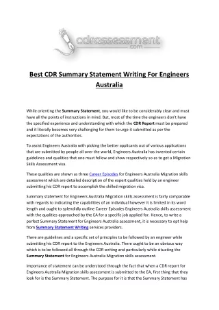 Best CDR Summary Statement Writing For Engineers Australia